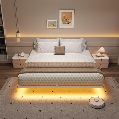 Hasuit King Size Floating Bed Frame with LED Lights - Metal Platform, Easy Assembly, No Box Spring Needed - WoodArtSupply