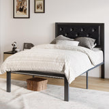 Allewie Twin Bed Frame with Faux Leather Upholstered Headboard, Chic Diamond Stitched Tufted Design, No Box Spring Needed, Black Allewie