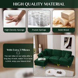 OUYESSIR L Shaped Sectional Sofa Couch, 3 Seat Velvet Sofa with Ottoman and Pillows, Upholstered Comfy Couch Sleeper for Living Room, Bedroom, 91 inches (Green) OUYESSIR