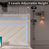 Fastroby Queen Size Bed Frame with Adjustable Headboard and 2 Storage Drawers, Upholstered Bed Frame Queen with RGB LED Light and Charging Station, Easy Assembly, No Box Spring Needed, Off White Fastroby