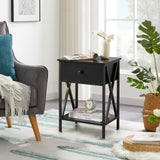 VECELO Nightstands Set of 2, Modern Bedside End Tables, Night Stands with Drawer and Storage Shelf for Living Room Bedroom, Industrial Metal Frame VECELO