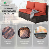 Outdoor Sectional Furniture, 5 Piece Patio Furniture Set with 42-inch Fire Wicker Propane Fire Pit Table - All Weather Wicker Rattan Couch Sofa Conversation Set for Backyard Lawn Poolside Deck, Red Grezone