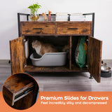 TC-HOMENY Cat Litter Box Enclosure Cabinet Storage Wooden Hidden Cat Washroom Furniture with 2 Doors, Drawers TC-HOMENY