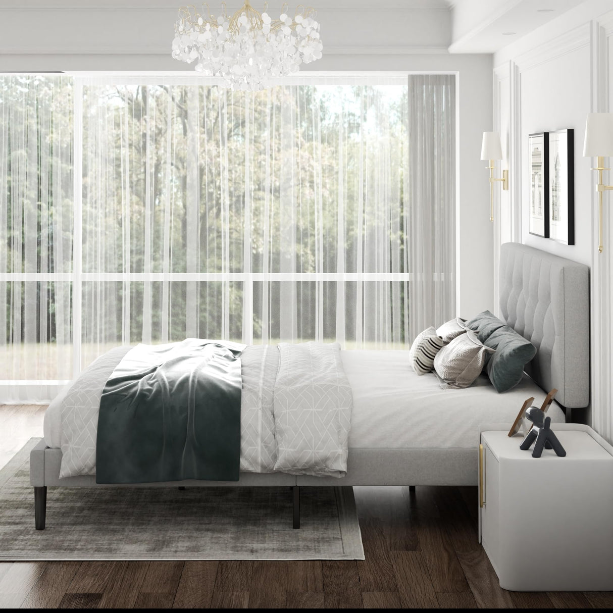 CXVX Queen Size Platform Bed Frame with Upholstered Headboard, Button Tufted Design, Strong Wooden Slats, No Box Spring Needed, Easy Assembly, Noise Free CXVX