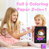 LICSOR Foil Art & Crafts Activity for Kids, Fun Craft for Girls Ages 4-6-8-12, Unicorn Princess 2-in-1 DIY Creative Travel Toys Art Supplies, Birthday Gift Party Favor for Kid 4 5 7 9 10 11 Year Old LICSOR