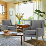 COLAMY Modern Wingback Living Room Chair Set of 2, Upholstered Fabric Accent Armchair, Single Sofa Chair with Lounge Seat and Wood Legs for Bedroom/Office/Reading Spaces, Gery COLAMY