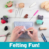 DIY Needle Felting Kit w Case- Animal Foodie Friends- Make 8 Adorable Designs- Starter Kit Includes Mat, Wool Felt Tools, Needles, Instructions- Homemade Arts & Crafts Gift, Kids & Teen Party Activity Idiy