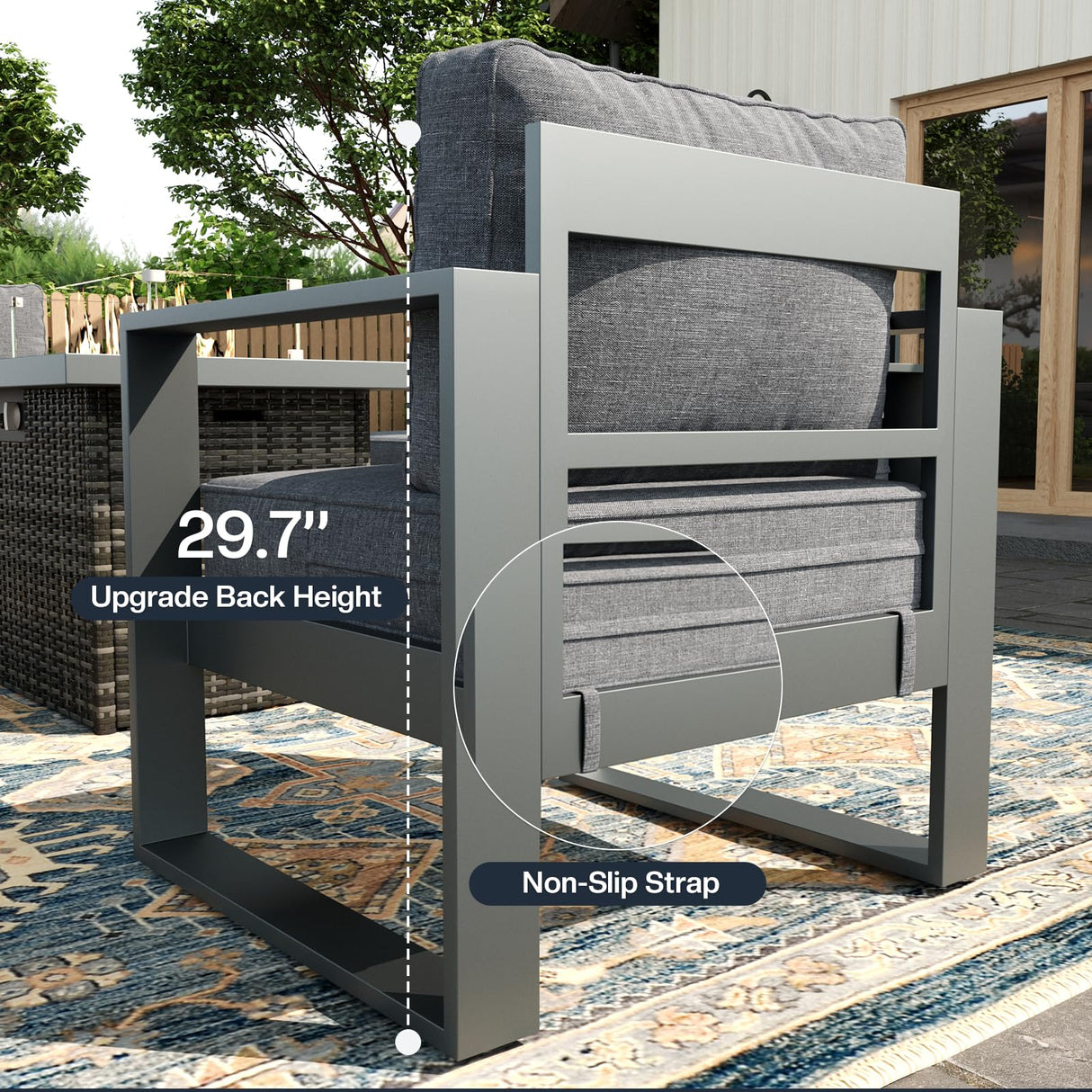 KHOLH 5 Piece Modern Aluminum Patio Furniture Set with Fire Pit Table, Outdoor Patio Sectional Conversation Metal Seating Sets with Olefin Cushion KHOLH