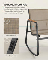 SONGMICS 3-Piece Patio Furniture Set, Garden Coversation Set, 2 Rocking Chairs, Table, Outdoor Lawn Backyard, Steel, with Armrests, Breathable Synthetic Fabric, Yellowish Brown UGGF0027K01 SONGMICS
