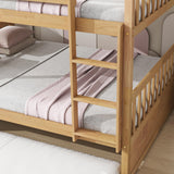 WIILAYOK Full Over Full Bunk Bed with Trundle, Convertible to 2 Platform Bed, Solid Wood Bunk Bed with Ladder and Safety Rails for Teens, Adults, Natural WIILAYOK