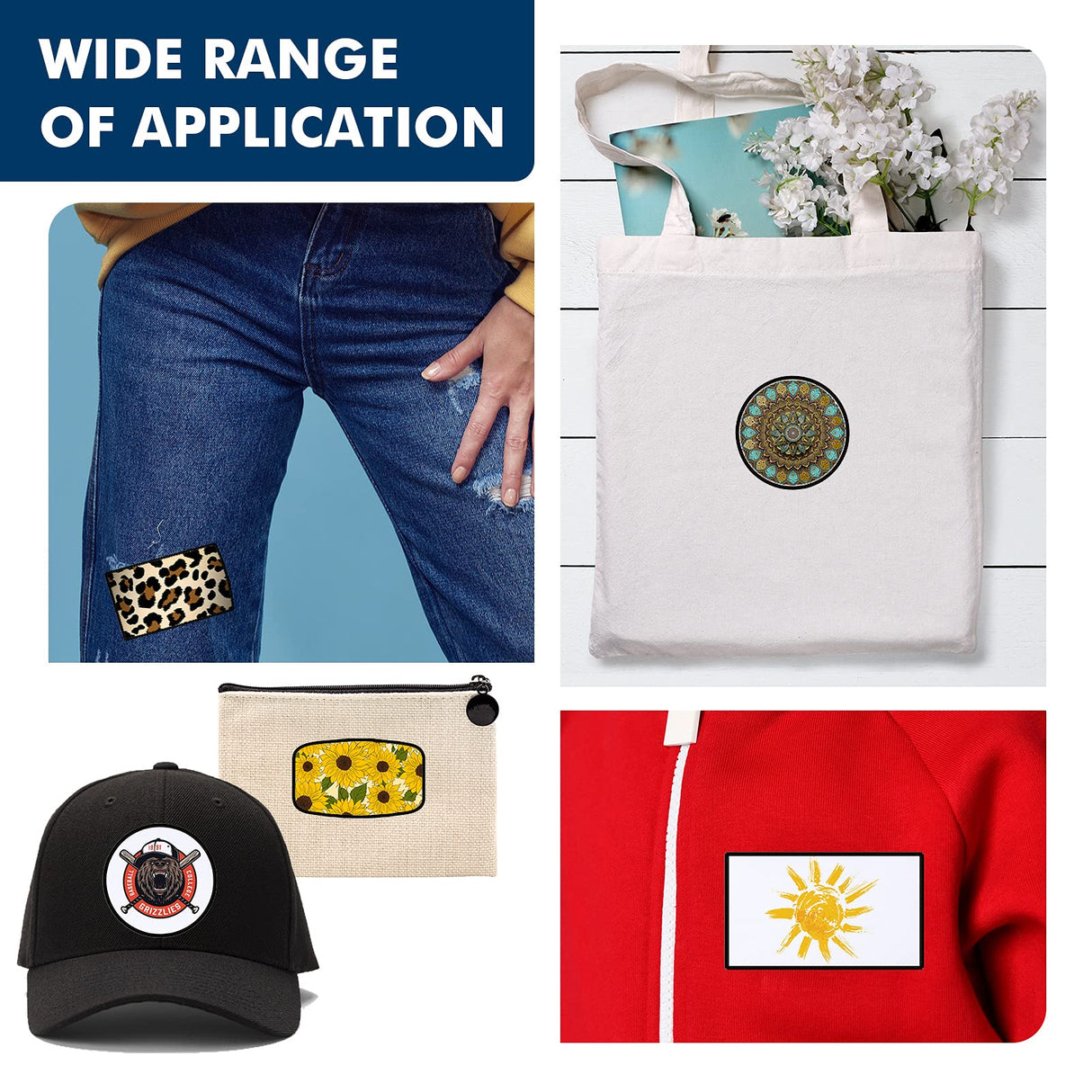 30 Pieces Sublimation Patches Fabric Iron-on Blank Patches 3 Shapes Repair Patches Sublimation Blank Hat Patch for DIY Crafts, Caps Clothes Shoes Bags Backpacks Uniforms (Black Frame) Waydress