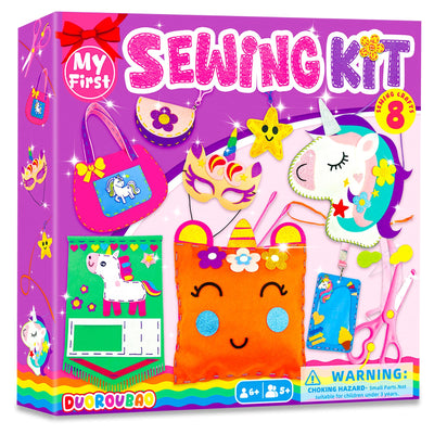 DUOROUBAO 8-in-1 Sewing Kit for Kids, Unicorn Art Craft for Kid Easy DIY Sewing Projects with Instructions Learn to Sew My First Sewing Kit Birthday Christmas Gifts for Girls Boys Education Toys 5+