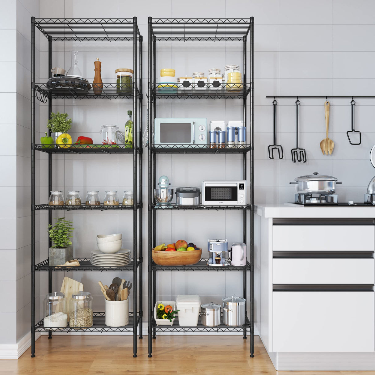 Himimi 6-Tier Wire Shelving Unit, Free Standing Shelf, Metal Storage Shelves, Heavy Duty Organizer Rack for Garage, Kitchen, Living Room, Bathroom, 21.26L x 11.42W x 62.99H, Black Himimi