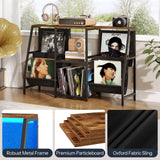 HOOBRO 4-Tier AV Media Stand with LED Light, Media Shelf Cabinet, Wooden Stereo Cabinet for Record Player, Entertainment Center, Game Console, Vinyl Record Storage, Rustic Brown BF114DCJ01 HOOBRO