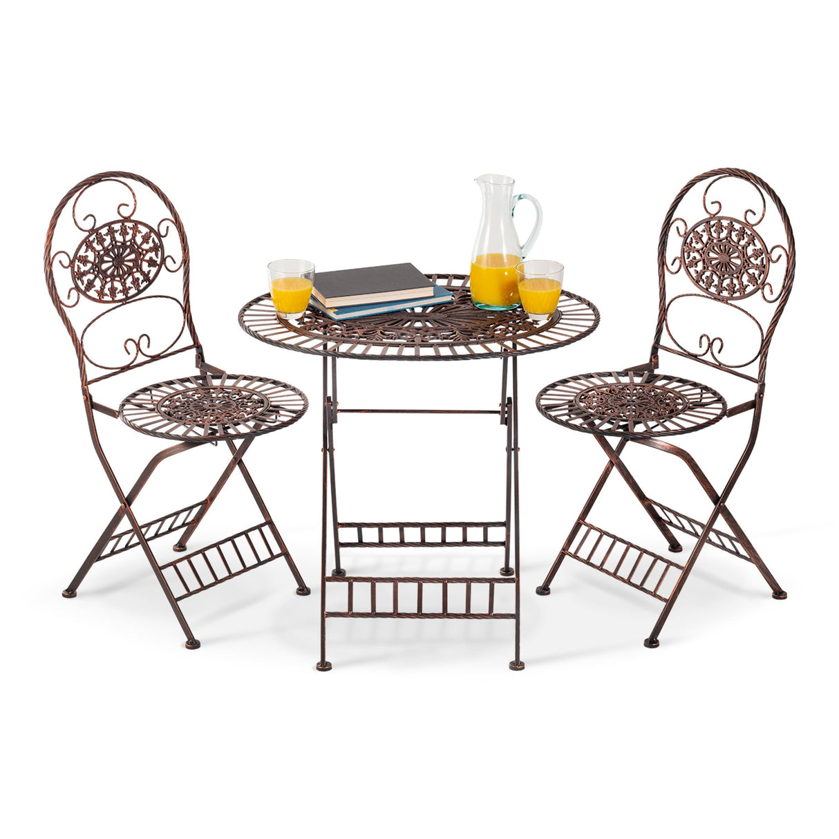 Alpine Corporation Indoor/Outdoor 3-Piece Oval Bistro Set Folding Table and Chairs Patio Seating, Bronze Alpine Corporation