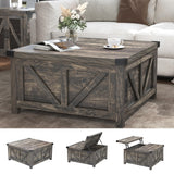 jimeimen Farmhouse Lift Top Coffee Table with Storage, Wood Square Center Table with Charging Station&USB Ports, Living Room Central Table w/Large Hidden Space, for Living Room, Bedroom, Home Office jimeimen