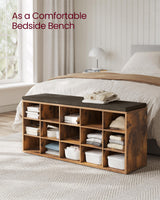 VASAGLE Shoe Bench with Cushion, Storage Bench with Padded Seat, Entryway Bench with 15 Compartments, for Bedroom, 11.8 x 41.3 x 18.9 Inches, Rustic Brown and Chestnut Brown ULHS15BX VASAGLE