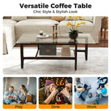 Tangkula Glass Coffee Table, 42” 2-Tier Rectangular Center Table with Storage Shelf & Solid Rubber Wood Legs, Modern Cocktail Table for Living Room, Home Office (Brown, 42" x 23.5") Tangkula