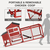 MEDEHOO Chicken Coop for Outdoor - Poultry Cage with Wheels, Nesting Box, Leakproof Pull-on Tray, and Asphalt Waterproof Roof - Red MEDEHOO