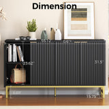 Luoxiao Fluted Sideboard Buffet 55" Console Table for Entryway Modern Credenza Accent Cabinet with Adjustable Shelves Coffee Bar Cabinet for Living Room, Kitchen, Dining Room,Hallway Black Luoxiao