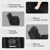 Lexicon Manual Glider Recliner Chair, Corduroy Manual Tab Pull Reclining Chair with Pillow Top Arms, Plush Cushions, Cozy Theater-Style Accent for Living Room/Bedroom, Easy Assembly, Black Lexicon