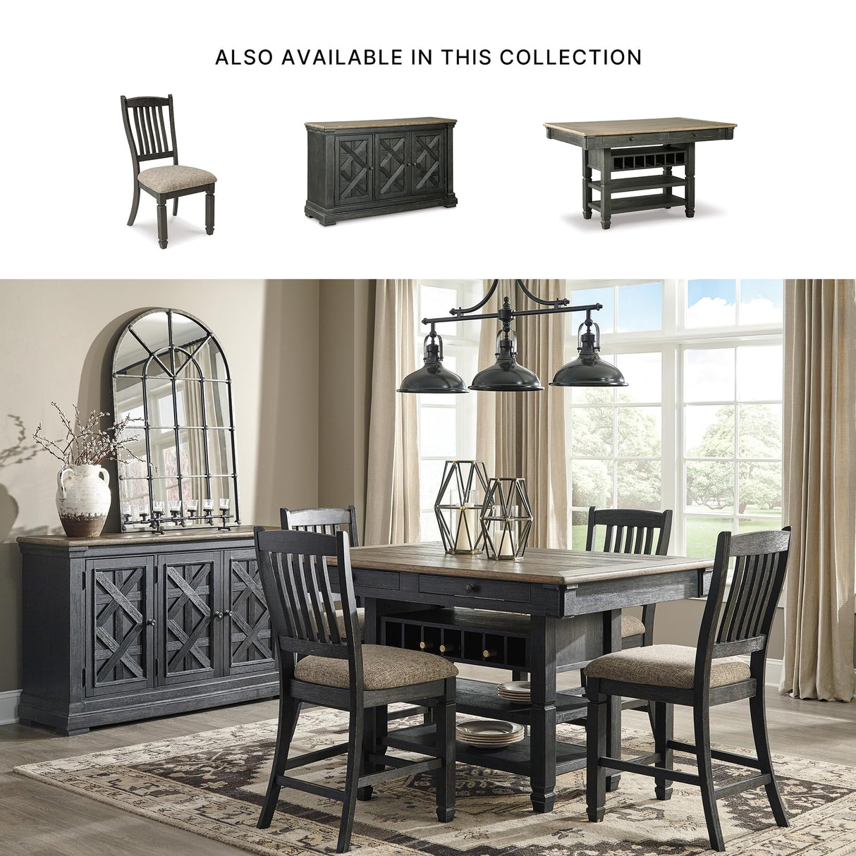 Signature Design by Ashley Tyler Creek Farmhouse 24.38" Counter Height Upholstered Barstool, Set of 2, Almost Black Signature Design by Ashley