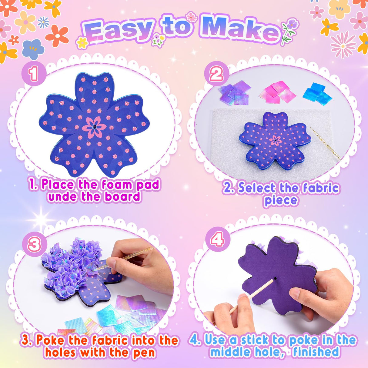 Arts and Crafts for Girls Ages 4-12, Poke Art Flower Bouquet with 8 Flowers & 2 Butterflies DIY Creative Activity Mess-Free Fun for Kid Party Favors Birthday Christmas Gifts for 4-12 Year Old Girls LIWIN LET'S GO!