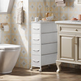 EKNKOZY Narrow Dresser Storage Tower with 4 Drawers, Slim Dresser Chest of Drawers with Steel Frame, Wood Top, Dresser for Bedroom, Bathroom, Small Spaces, Laundry, Closet (White) EKNKOZY