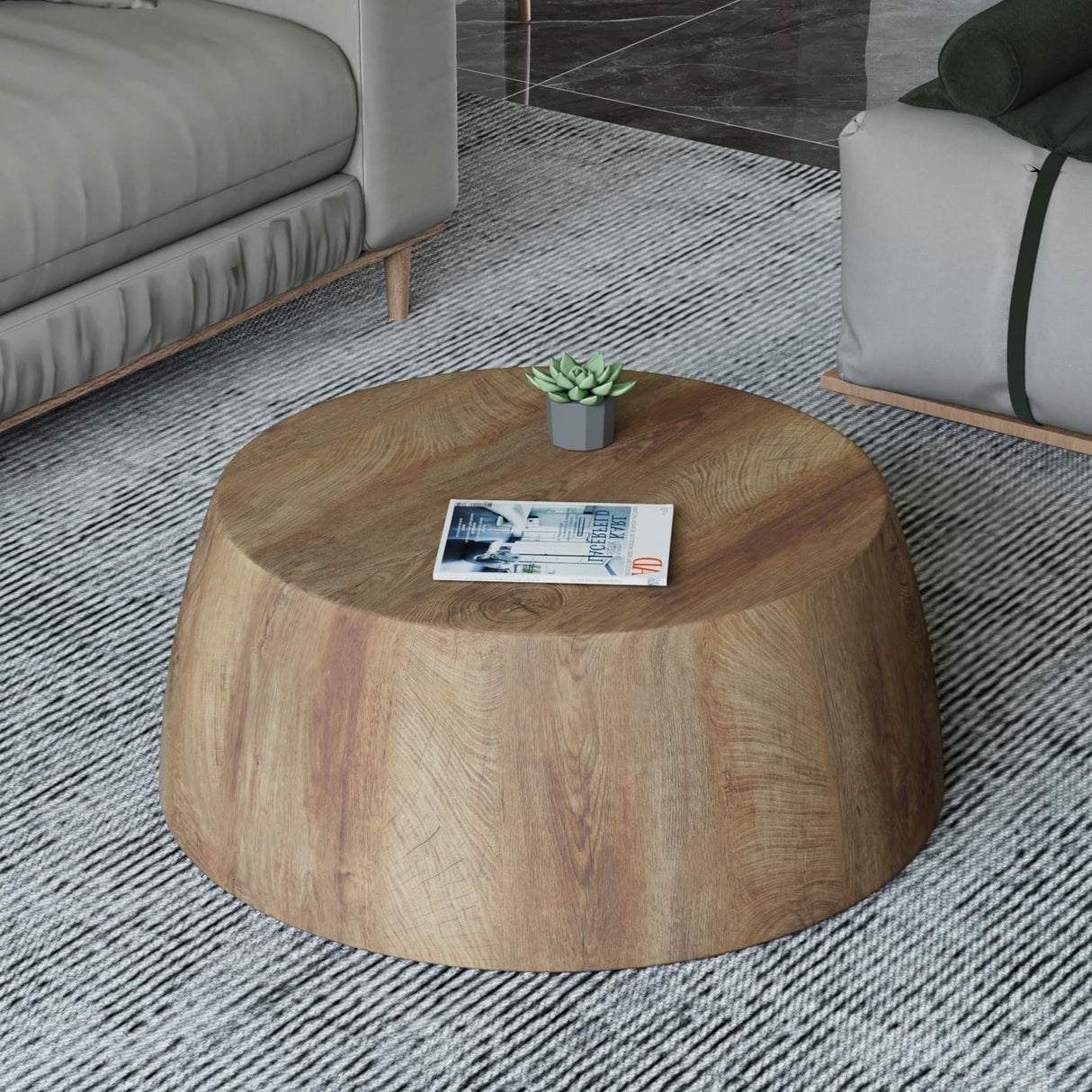 Maotifeys Rustic Drum Coffee Table for Living Room Round Center Table Modern Drum-Shape Wooden Cocktail Table for Home Office - Fully Assembled Maotifeys