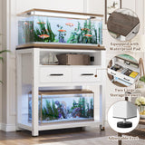 EOSVALO 20-29 Gallon Aquarium Stand with Stable Metal Frame & Power Outlet, Heavy-Duty Fish Tank Stand with Waterproof Mat, 550LBS Capacity Storage Cabinet, White+Brown EOSVALO