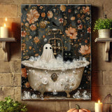 Halloween Paint by Numbers Kit for Adults Beginner-Funny Bathing Ghost and Black Cat Adult Paint by Number Kits on Canvas,Retro Horror DIY Acrylic Painting by Numbers for Gift Home Decor(16x20inch) Arttoplus