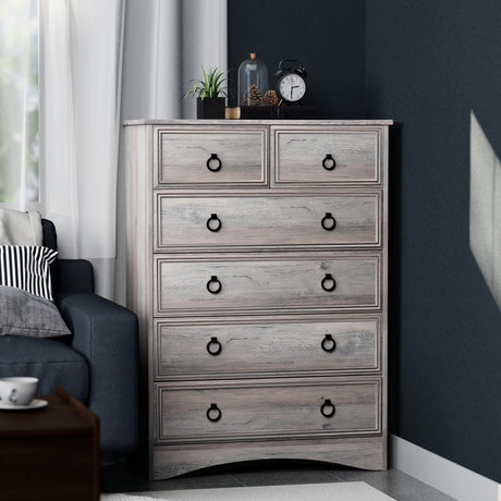 VVFLU Grey Dresser Tall for Bedroom, Wood 6 Chest Drawers, 6 Drawer Dresser, Storage for Clothes, Narrow Large Drawers, Vintage, for Living Room, Bedroom, Hallway VVFLU