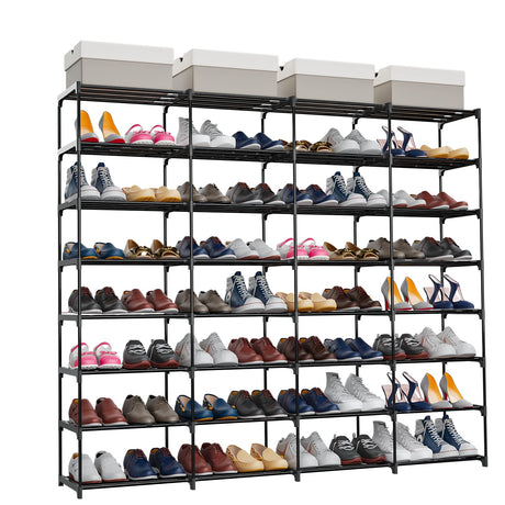 SMILHELTD Metal Shoe Rack Large Capacity 4 Rows 8 Tier 56-64 Pairs Shoes Boots Storage Organizer SMILHELTD