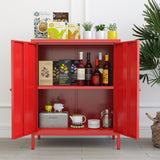 Fumedo Small 2 Metal Storage Side Buffet Cabinet for Bed Room,Living Room,Entryway,Hallway,Home,Hotel,Office,Garage,Kitchen,1 Removable Shelf. (Metal Door, Red) Fumedo