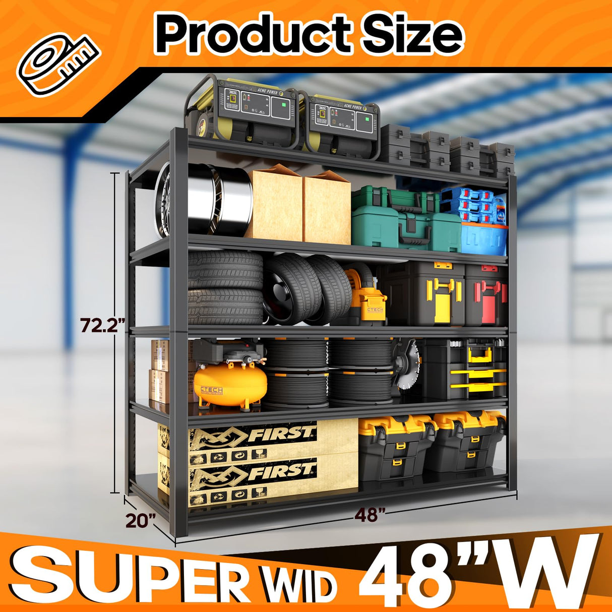 Nexvrtau Garage Shelving Heavy Duty,5 Tier Adjustable Metal Shelving Storage Rack,Storage Shelves,48" Wx20 Dx72.2 H,Industrial Shelving Unit for Basement,Warehouse,Garage Organization.1 Pack Nexvrtau