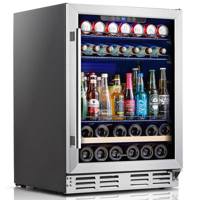 Beverage Fridge 24 Inch Beverage and Wine Cooler Built-in or Freestanding - 120 Cans & 16 Bottles Capacity Wine Refrigerator Cooler