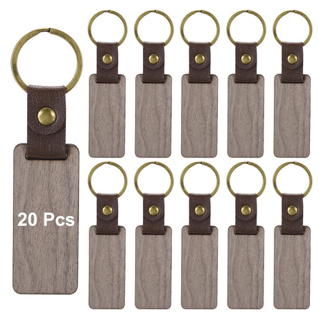PATIKIL Wood Keychain Blanks, 20pcs Custom Keychain Wooden Keychain Blanks Personalized Keychains Tags Bulk Small Key Chain Unfinished Leather Strap for Laser Engraving DIY Crafts Gift PATIKIL