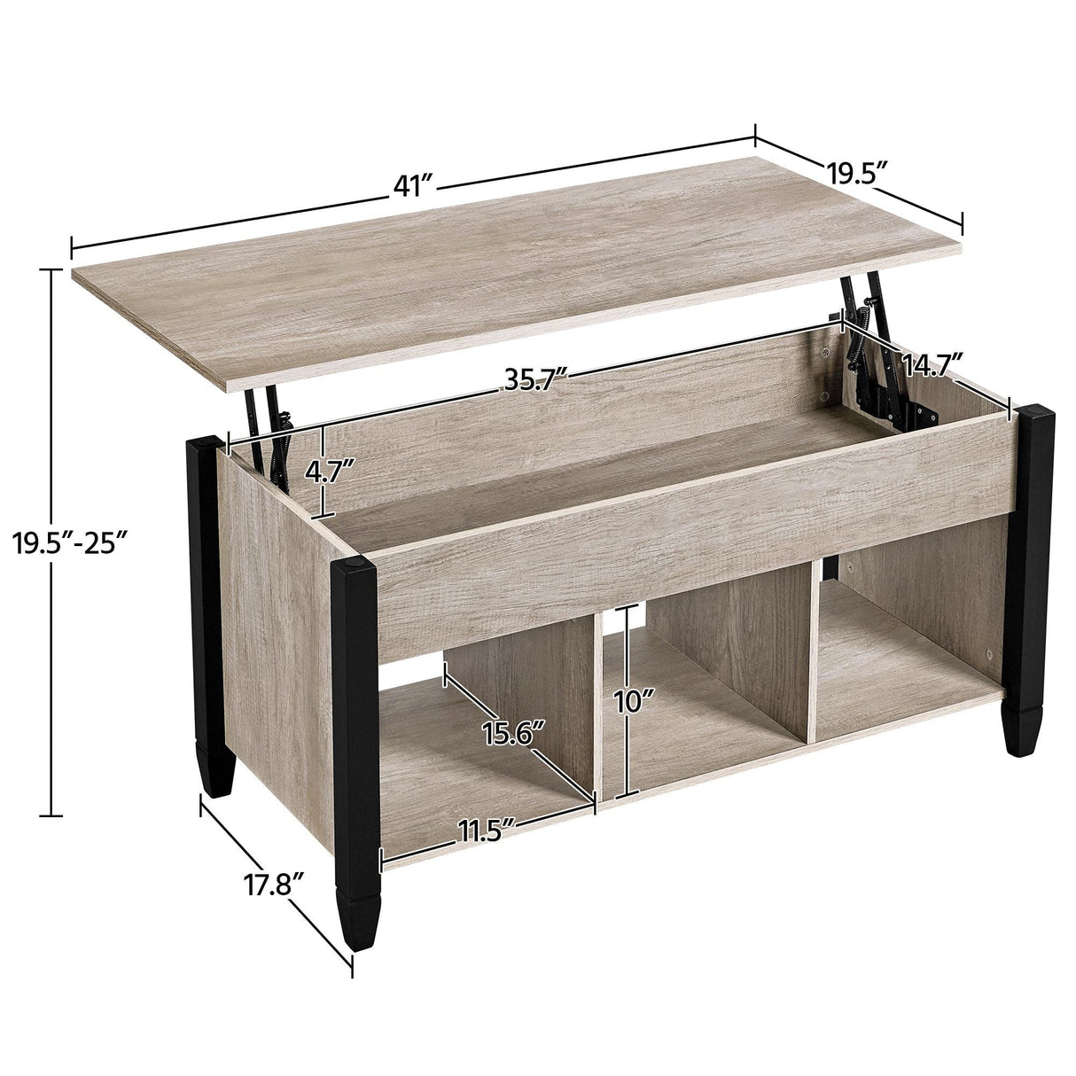 Yaheetech Gray Coffee Table, Lift Top Coffee Table with Hidden Compartment & Shelf, Lift Up Dining Table for Living Room Reception, Retro Central Table with Wooden Lift Tabletop, 41 inch L Yaheetech