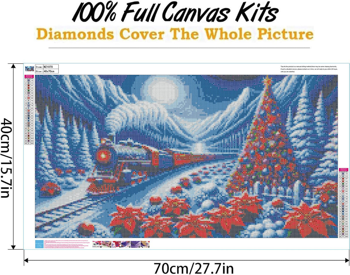 Ekuxom Large Diamond Art Kits for Adults-Christmas Diamond Painting Kits for Adults-Snow Train Round Full Drill Diamonds Art Painting Kit for Gifts Home Wall Decor 27.5 X 15.7 inch Ekuxom