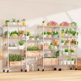 PrimeZone 75" H Wire Shelving 5 Tier Slim Steel Storage Metal Shelves with Wheels,Adjustable Kitchen Utility Shelving Unit,Pantry Rack Rolling Metal Shelf Chrome 24" Wx18 Dx75 H PrimeZone