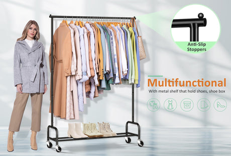 SLEEPING LAMB Heavy Duty Clothing Racks for Hanging Clothes Rack, 43" Wide Rolling Garment Rack Metal Clothing Hanger Rack with Wheels Wardrobe Rack for Coats, Shirts, Dress, (Black) SLEEPING LAMB