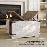 Farmhouse Coffee Table, Heavy-Duty Coffee Table with Storage, Square Wood Center Table Set for Living Room with Pull Up Large Hidden Storage Compartment, Maple White senlin
