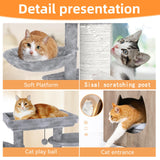 HavenlyYouth Litter Box Enclosure with Cat Tree,Cat Tree with Litter Box Enclosure,Hidden Pet Washroom Furniture with Sisal Scratching Post,Hammocks,Condo,Multiple Platform,Soft Plush Perch, Grey HavenlyYouth