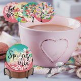 Denylo pro 8 Pcs Spring Tree Diamond Art Coasters Kits with Holder DIY Spring Tree Diamond Art Coaster for Gifts Beginner Adults Kids Art Table Home Craft Gift Supplies Denylo pro
