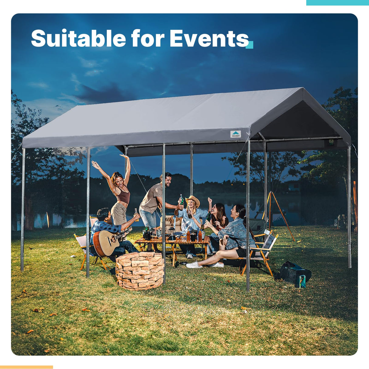 ADVANCE OUTDOOR 10x20 ft Heavy Duty Carport Potable Car Canopy Garage Party Tent Boat Shelter, Adjustable Height from 9.5 ft to 11 ft, Gray ADVANCE OUTDOOR