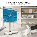 FITUEYES Rolling TV Stand - Portable Mobile TV Cart on Wheels for 32 to 65 70 75 Inch TVs, Landscape to Portrait Rotating and 40°Swivel, Height Adjustable TV Cart Rolling TV Stand Hold Up to 88 Lbs FITUEYES
