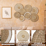 Xuhal Set of 8 Hanging Woven Wall Basket Handmade Decorative Rustic Boho Basket Decor Handcrafted Wicker Round Seagrass Wall Art for Home Kitchen Farmhouse Table Living Room Xuhal