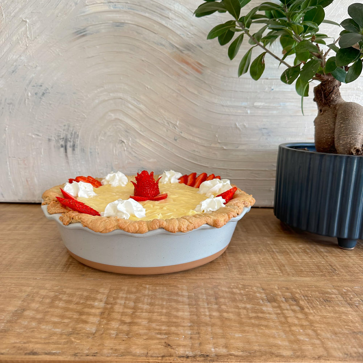 Mora Ceramic Pie Pan for Baking - 9 inch - Deep and Fluted Pie Dish for Old Fashion Apple Pie, Quiche, Pot Pies, Tart, etc - Modern Farmhouse Style Porcelain Ceramic Pie Plate - Earl Grey MORA CERAMICS HIT PAUSE