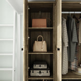 Hitow Ratten Wardrobe Armoire Closet, 3 Door Rattan Closet Wardrobe Cabinet with 3 Drawers & Hanging Rod, Storage Wardrobe Armoire Dresser for Bedroom Organizer (47.2" W x 18.9" D x 70.9" H) Hitow