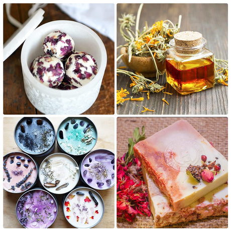 40 Bags Natural Dried Flowers Kit, Natural Dried Herbs with 2 Mesh Drawstring Bag for Soap,Candle,Resin Jewelry Making,Bath,Nail - Rose Petals,Rosebuds,Lilium,Jasmine,Don't Forget Me and More SACATR